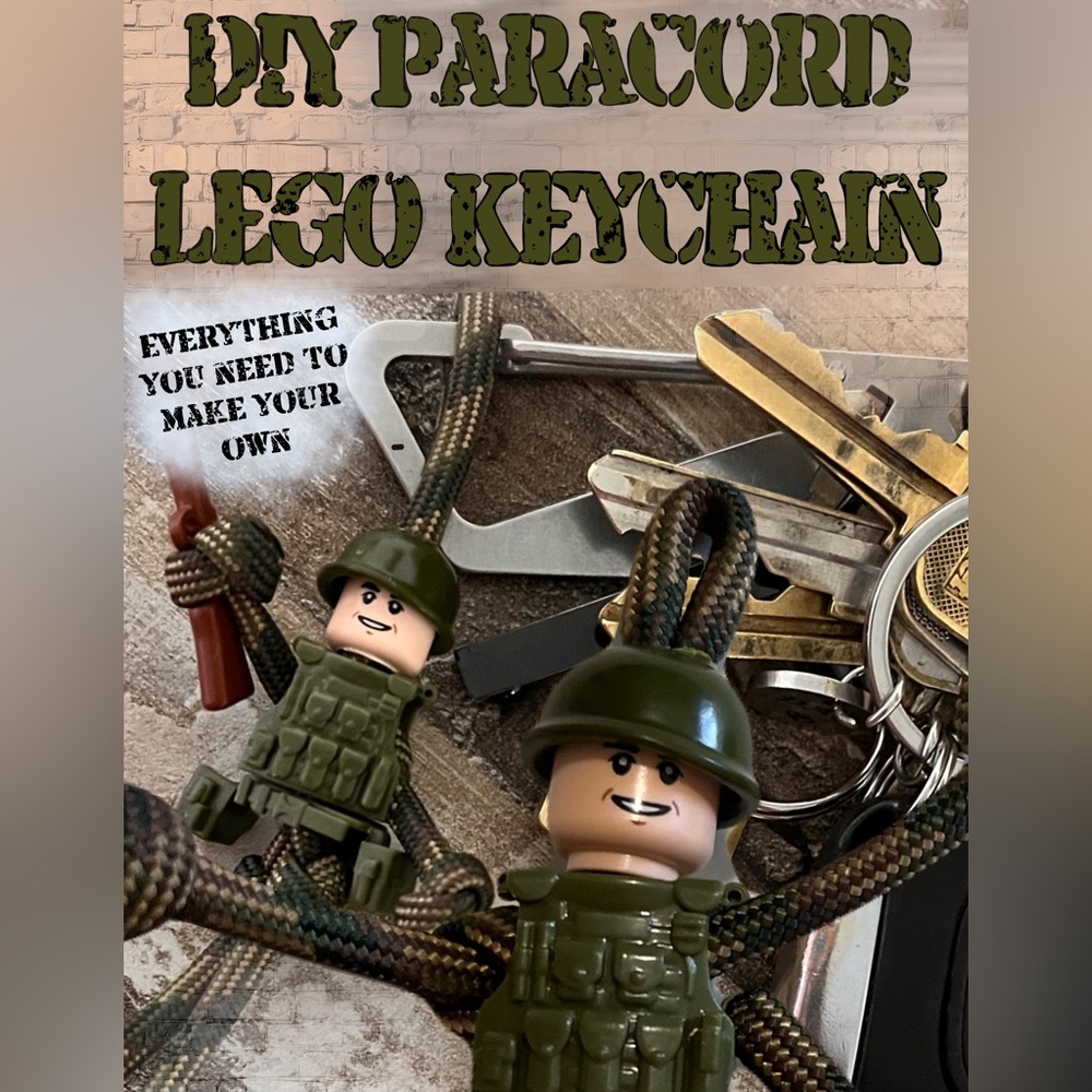 DIY kit to make Army Lego paracord keychain.